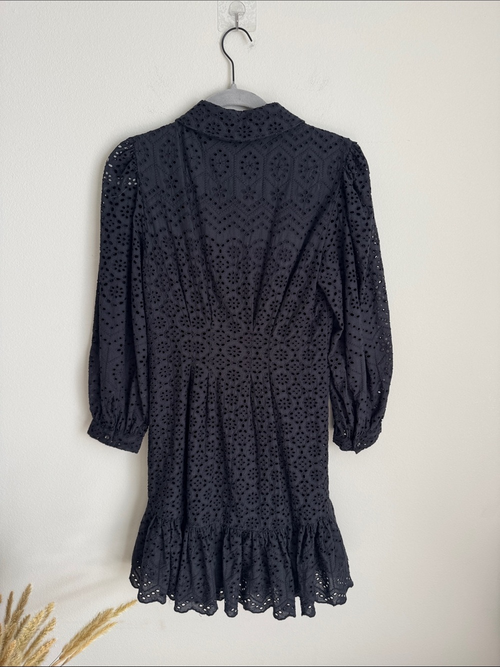 Veronica Beard Black Eyelet Cotton Mini Dress Size 2 Puff Sleeve - Picture 11 of 13
